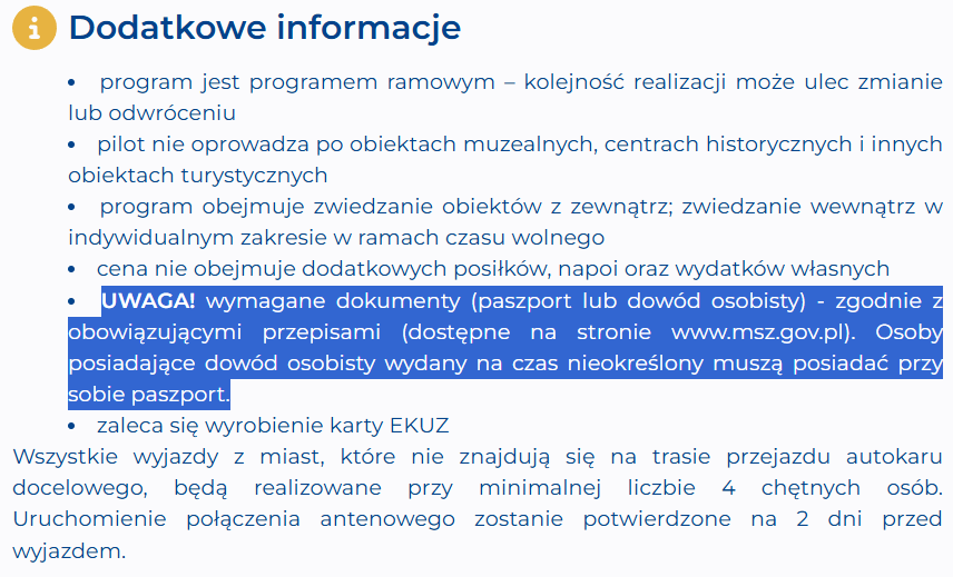 dokumenty na wycieczkę
