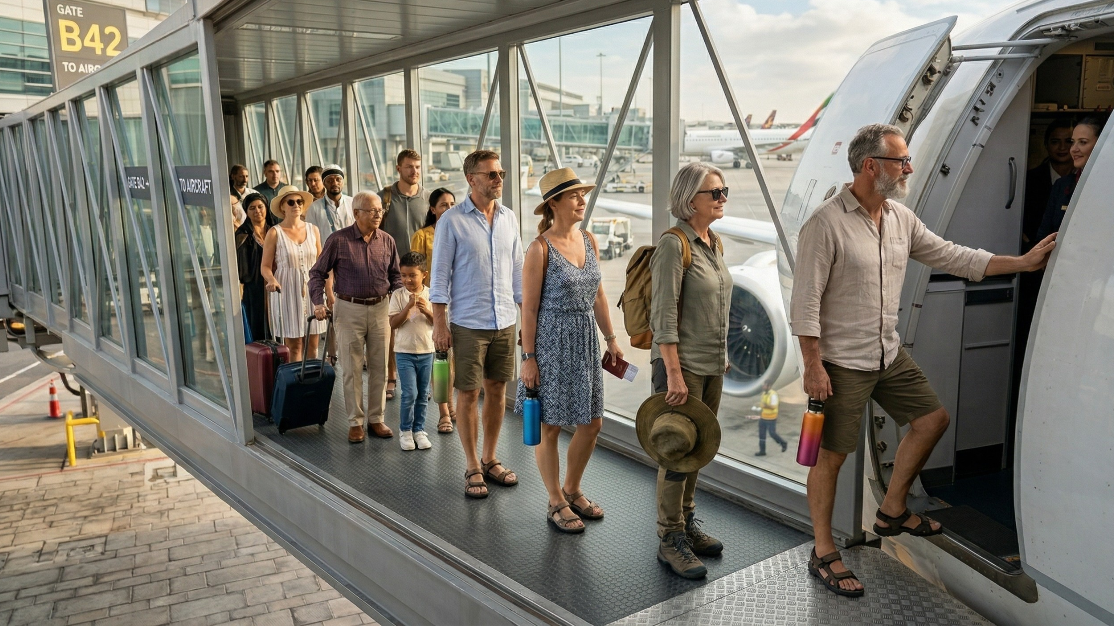 Ludzie wchodzący do samolotu