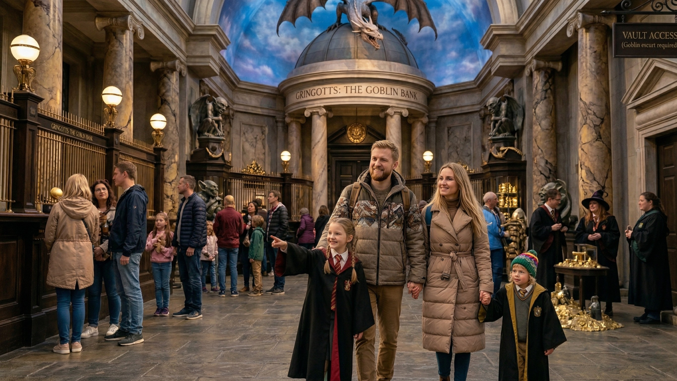 Rodzina na wycieczke w Warner Bros Studio w świecie Harrego Pottera